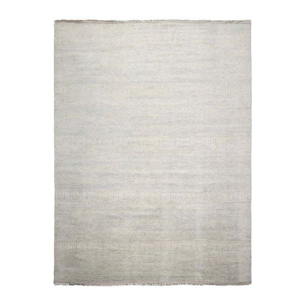 10x14 Ivory Slate Color Hand Knotted All-Over Wool & Silk Modern Oriental Rug