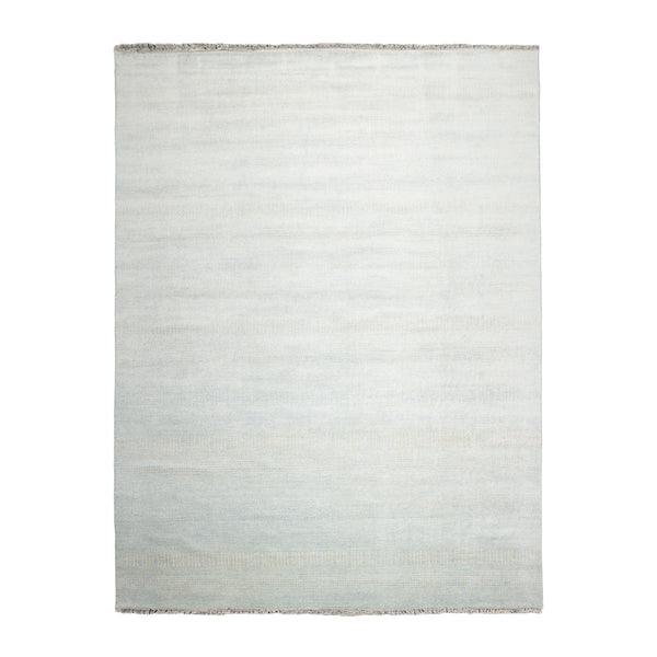 10x14 Sea Foam White Color Hand Knotted All-Over Wool & Silk Modern Oriental Rug