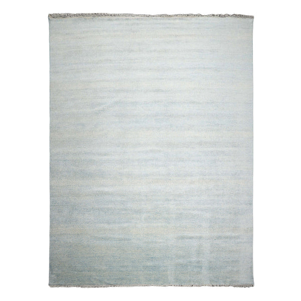 10x14 Ivory Aqua Color Hand Knotted All-Over Wool & Silk Modern Oriental Rug