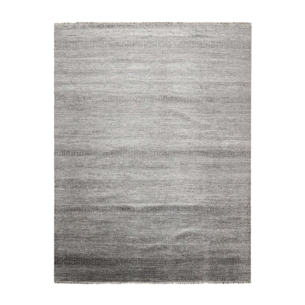 10x14 Charcoal White Color Hand Knotted All-Over Wool & Silk Modern Oriental Rug