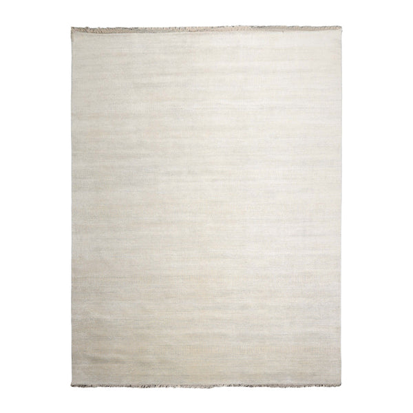 10x14 Beige Gray Color Hand Knotted All-Over Wool & Silk Modern Oriental Rug