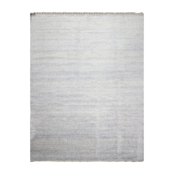 10x14 Ivory Blue Color Hand Knotted All-Over Wool & Silk Modern Oriental Rug