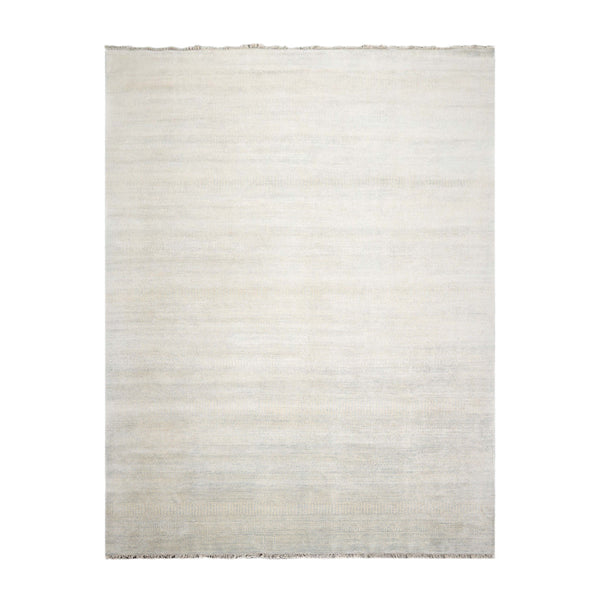 10x14 Beige Gray Blue Color Hand Knotted All-Over Wool & Silk Modern Oriental Rug