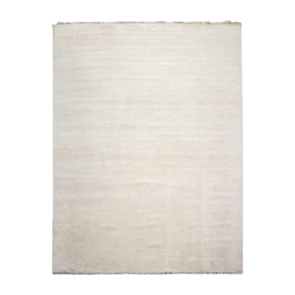 10x14 Beige Gray Color Hand Knotted All-Over Wool & Silk Modern Oriental Rug