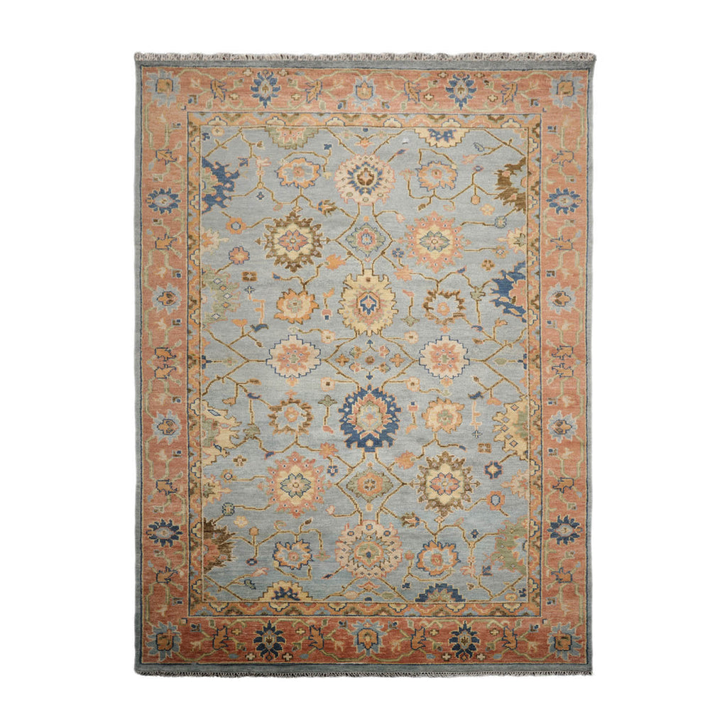 Anniqua LoomBloom Multi Sizes Blue, Peach LoomBloom Turkish Oushak Hand Knotted 100% Wool Traditional Oriental Area Rug