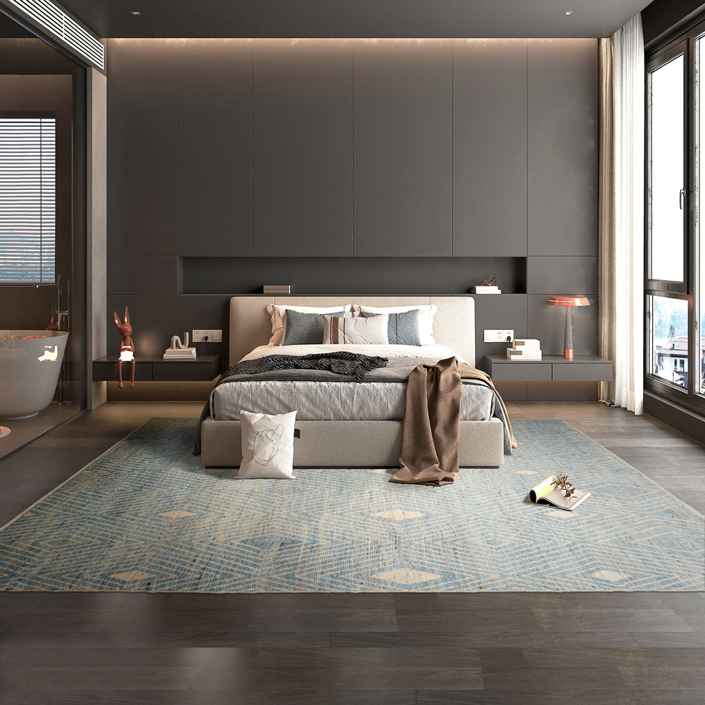 Oversize Blue, Beige, Brown Color Hand Knotted Afghan Moroccan Wool Modern & Contemporary Oriental Rug