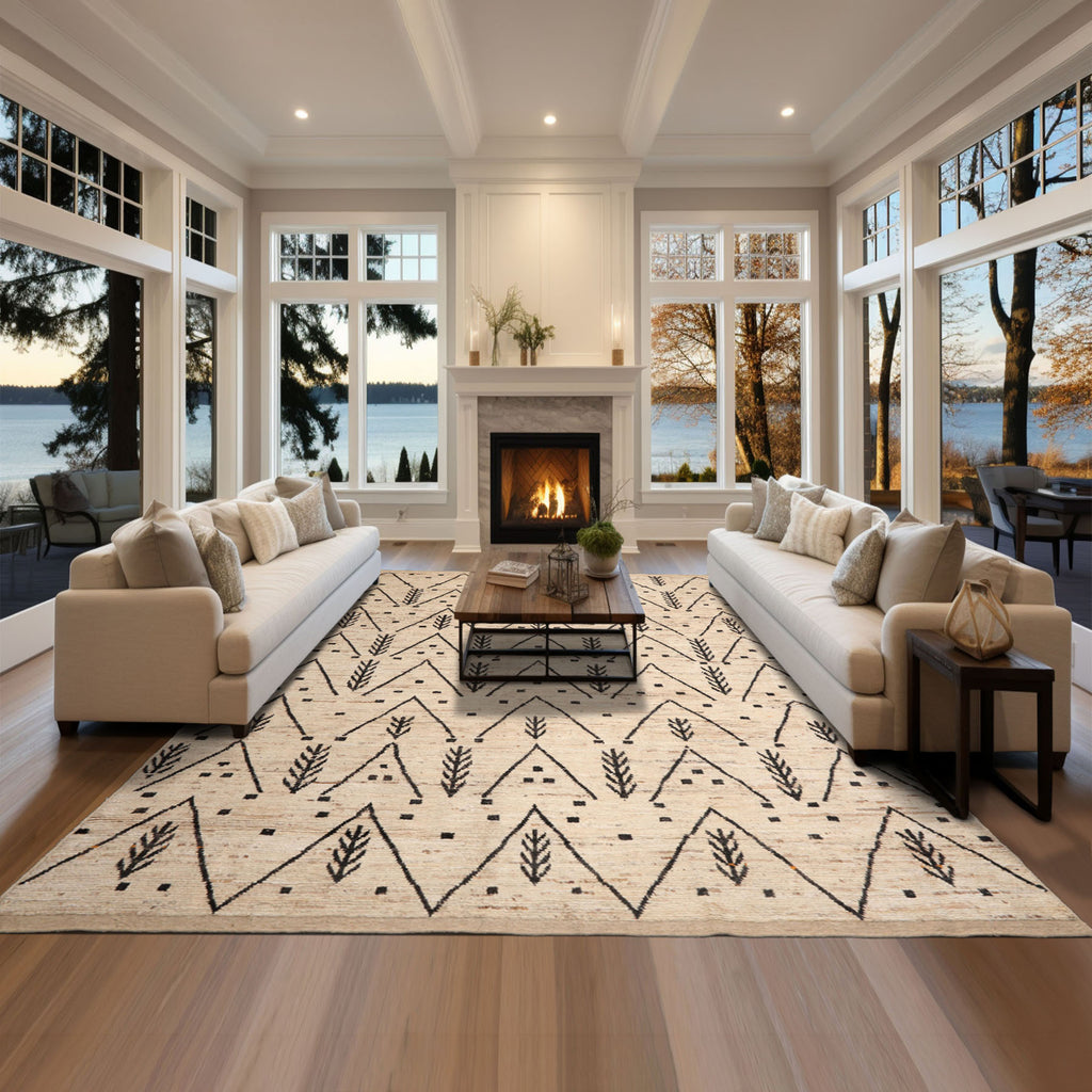 9x12 Ivory, Black, Color Hand Knotted Afghan Moroccan 100% Wool Tribal Oriental Rug