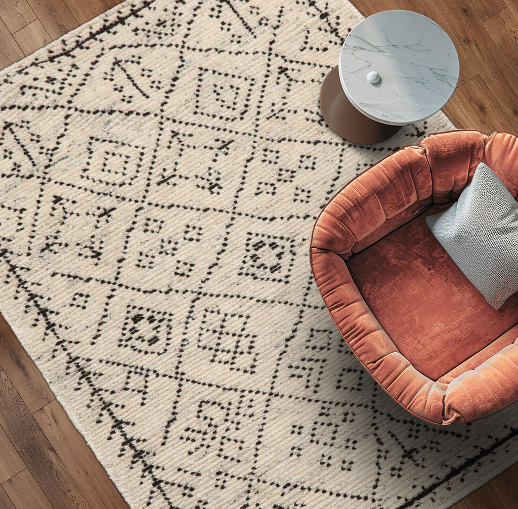 3x5 Ivory, Black, Color Hand Knotted Afghan Moroccan Wool Modern & Contemporary Oriental Rug