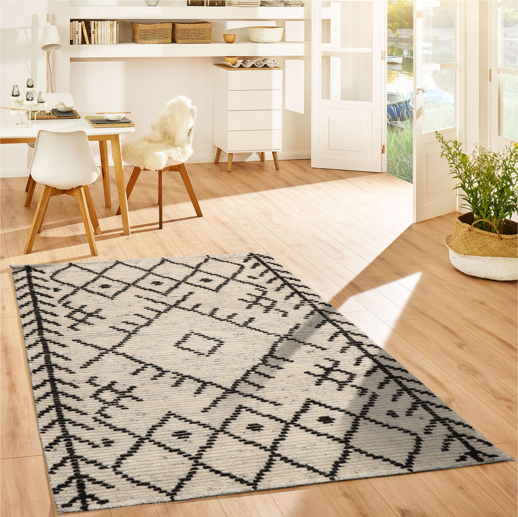 3x5 Ivory, Black, Color Hand Knotted Afghan Moroccan Wool Modern & Contemporary Oriental Rug
