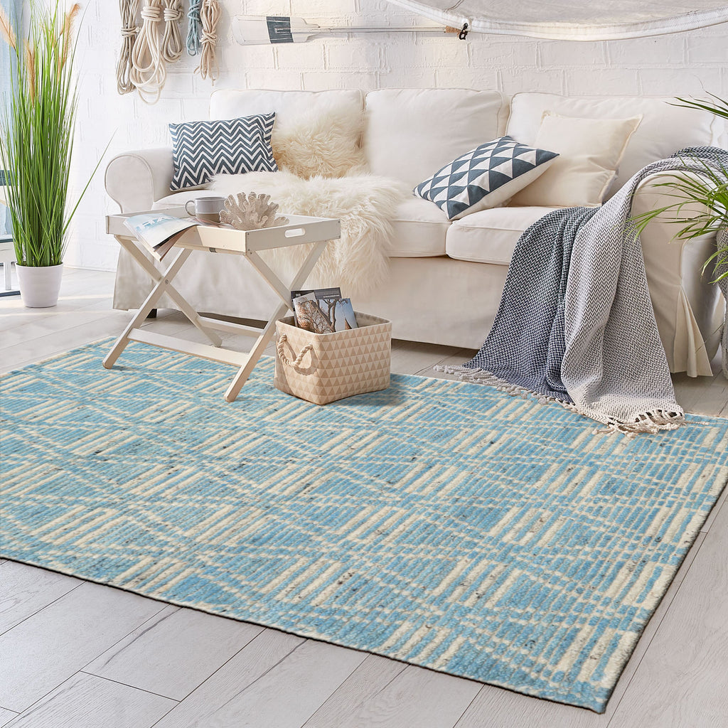 3x5 Blue, Ivory, Color Hand Knotted Afghan Moroccan Wool Modern & Contemporary Oriental Rug