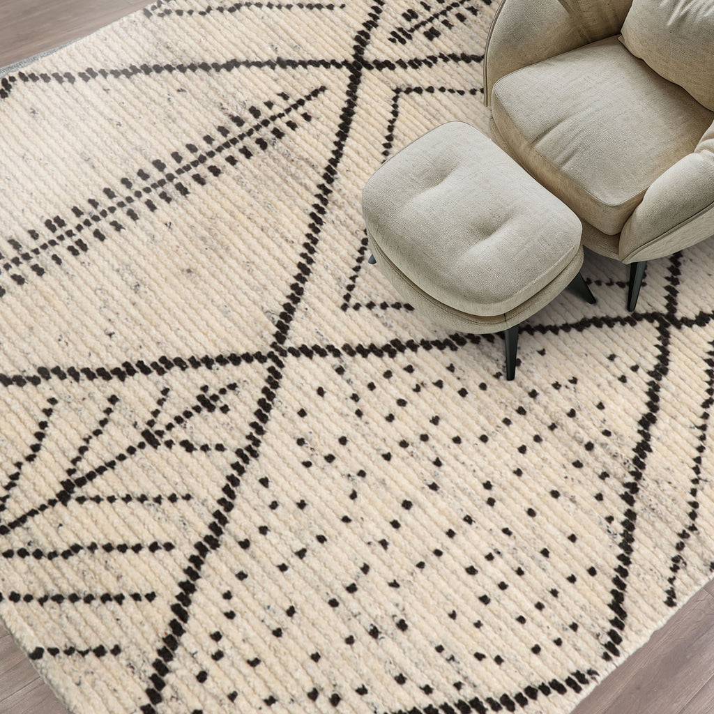 3x5 Ivory, Black, Color Hand Knotted Afghan Moroccan Wool Modern & Contemporary Oriental Rug