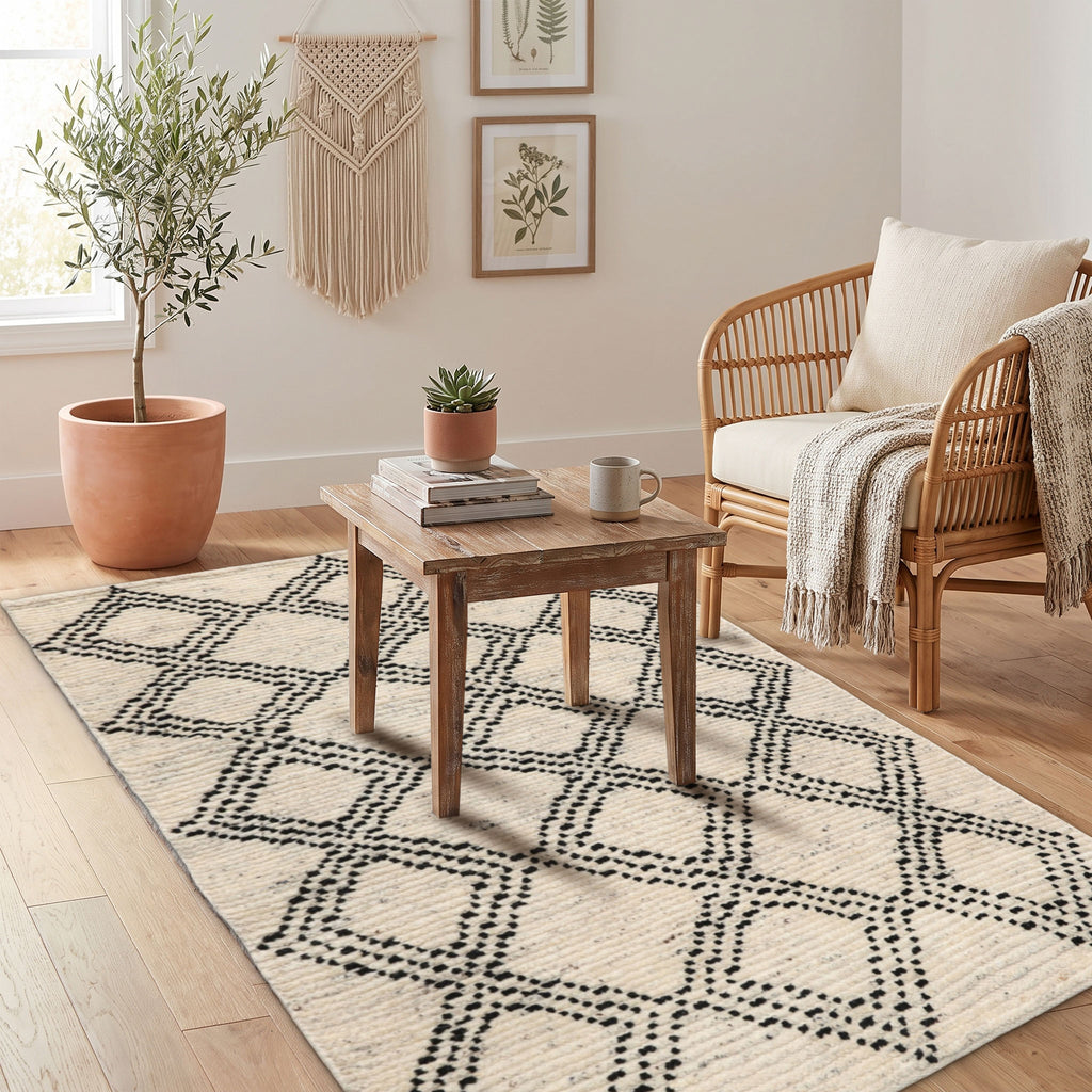 3x5 Ivory, Black, Color Hand Knotted Afghan moroccan Wool Traditional Oriental Rug