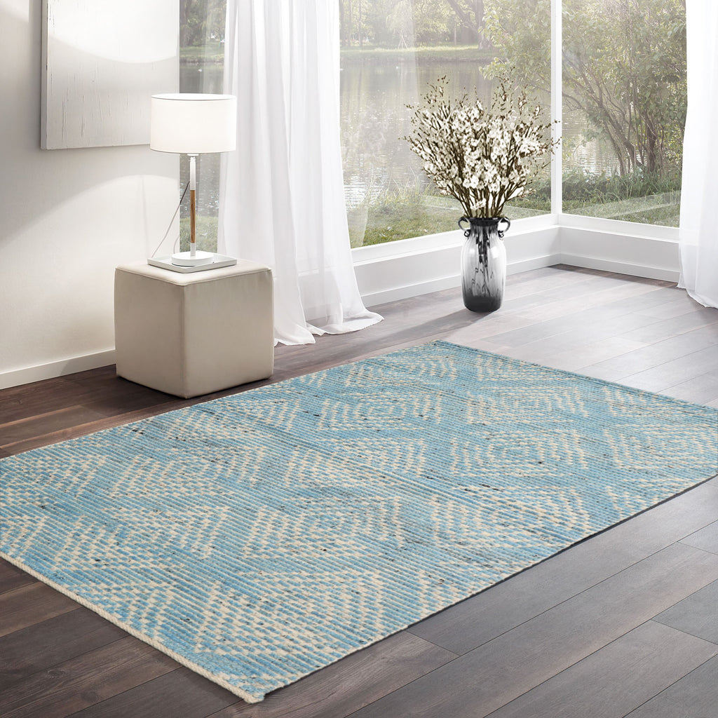 3x5 Blue, Ivory, Color Hand Knotted Afghan Moroccan Wool Modern & Contemporary Oriental Rug