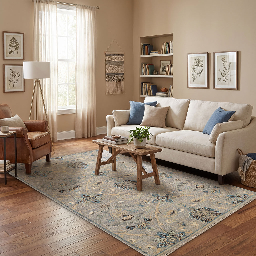 3x5 Gray, Tan, Turquoise Color Hand Knotted  Wool Transitional Oriental Rug