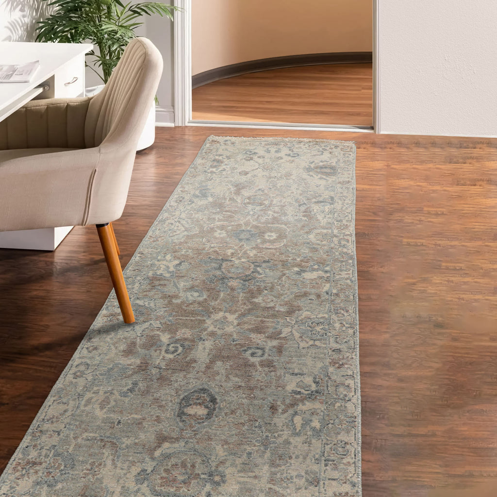 Runner Beige, Brown, Gray Color Hand Knotted Distressed Quality Wool Traditional Oriental Rug