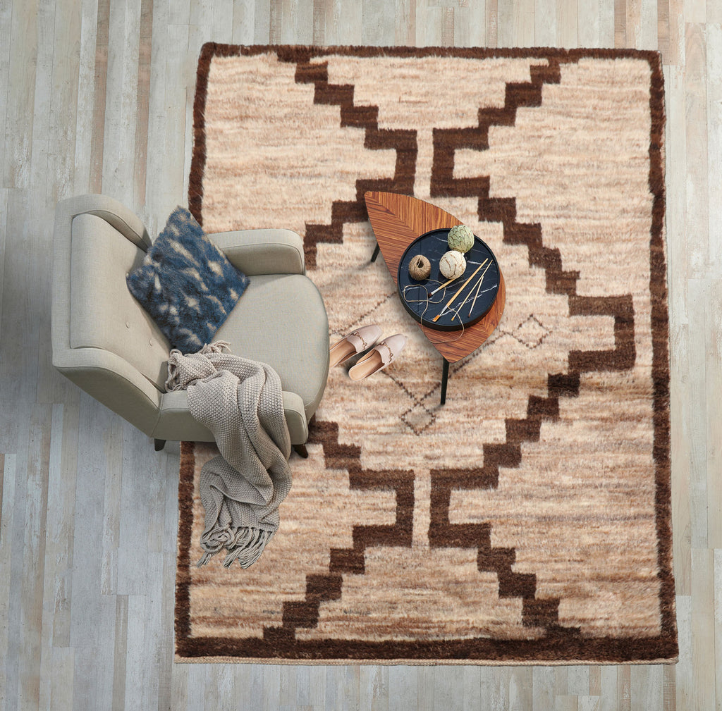 3x5 Beige, Brown, Color Hand Knotted Afghan Moroccan Wool Transitional Oriental Rug