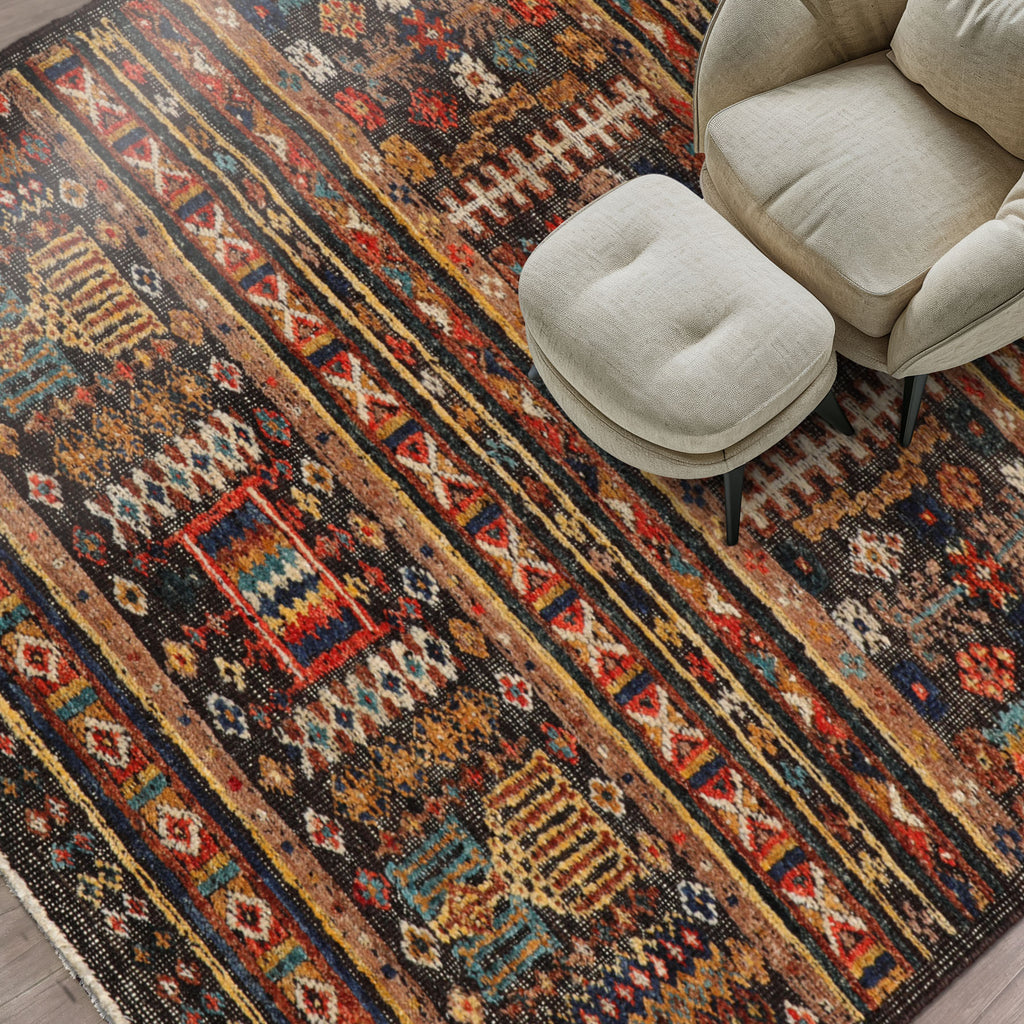 3x5 Charcoal, Ivory, Orange Color Hand Knotted Afghan Moroccan Wool Tribal Oriental Rug