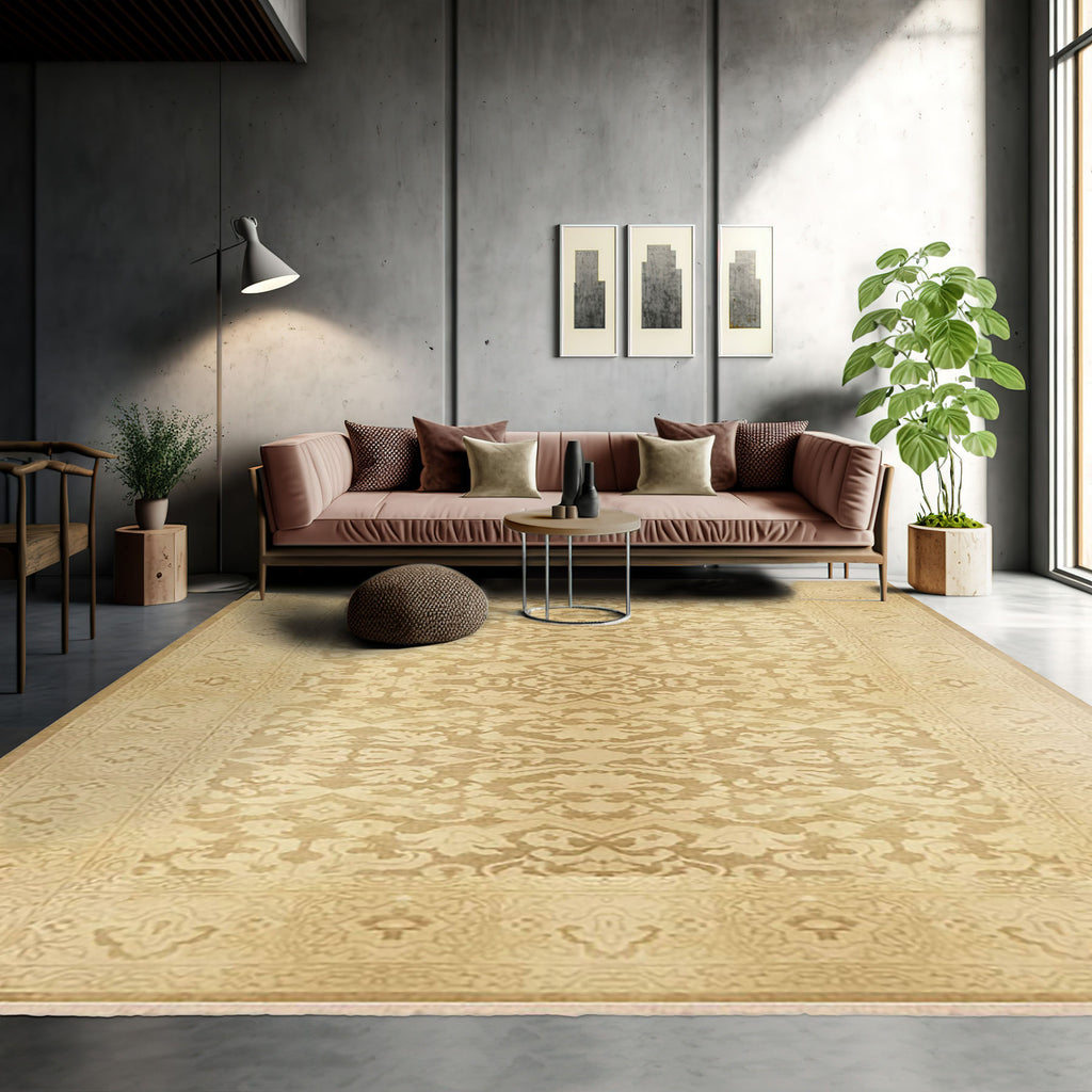 10x14 Beige, Gold, Muted Earth Tones Color Hand Knotted Antique Reproduction Wool Traditional Oriental Rug