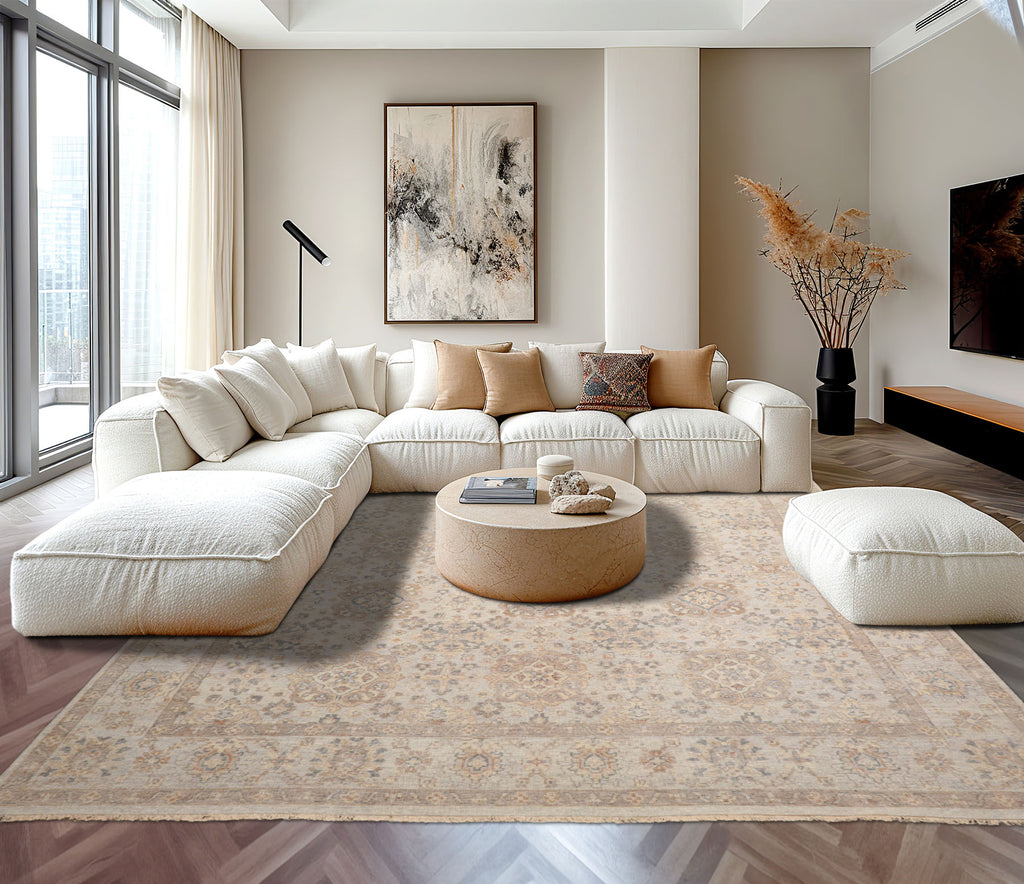 9x12 Gray, Beige, Brown Color Hand Knotted Oushak Wool Traditional Oriental Rug