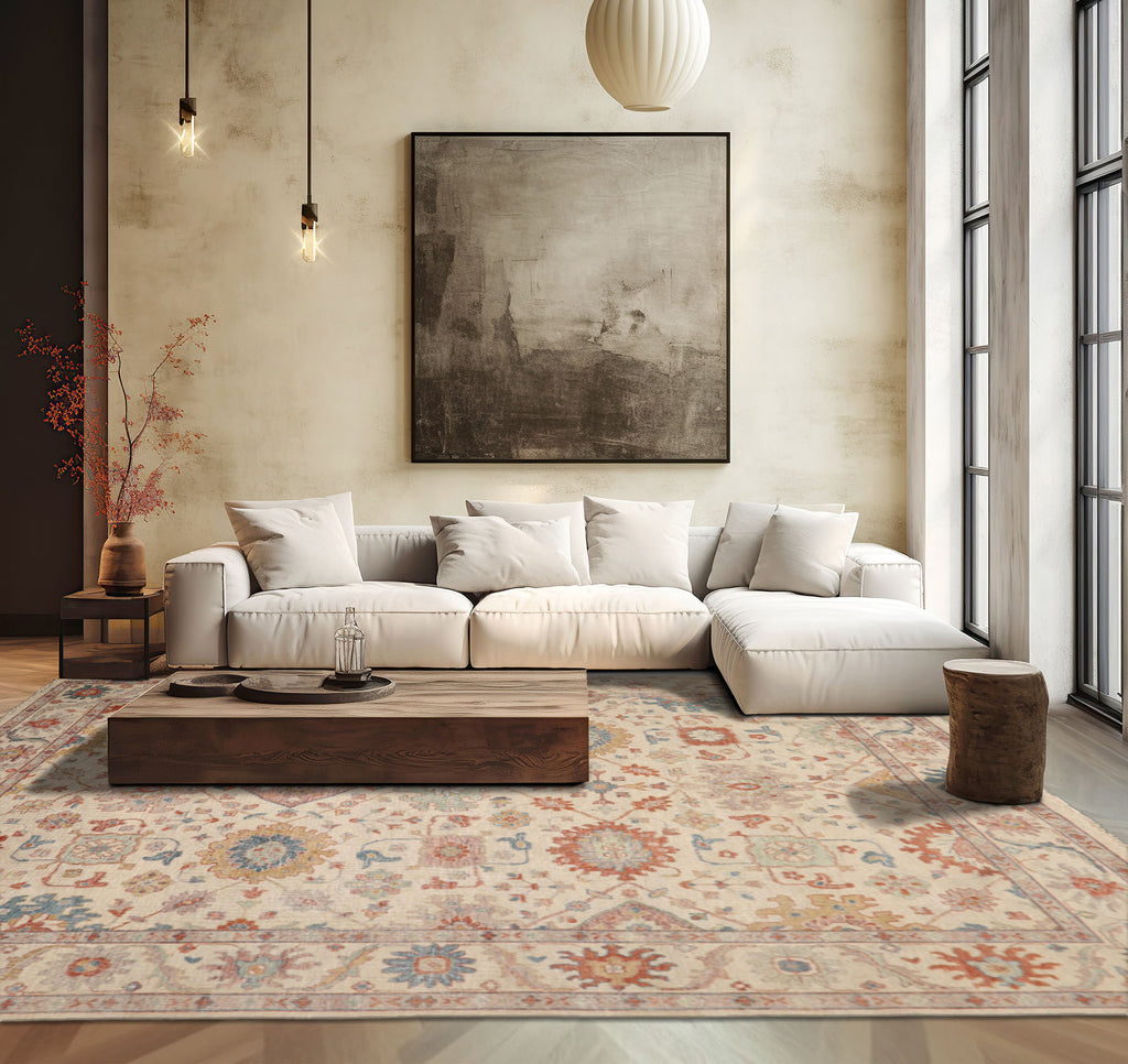 8x10 Beige, Rose, Gray Color Hand Knotted Distressed Wool Traditional Oriental Rug