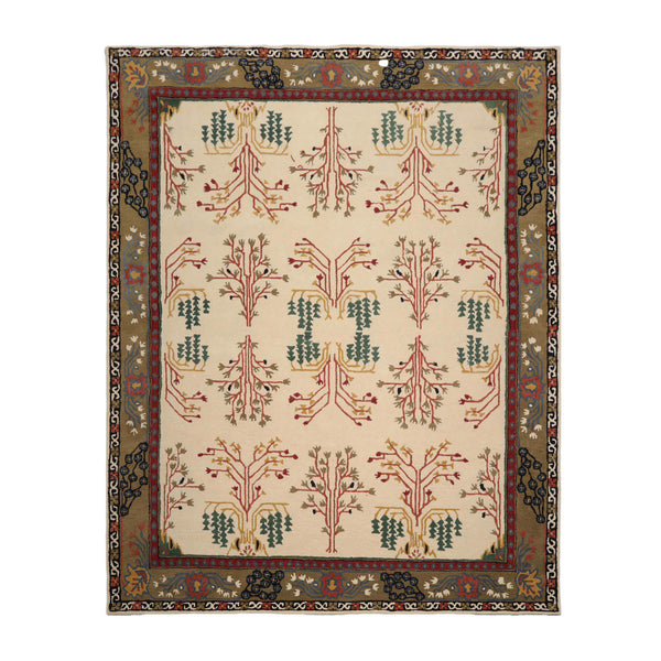 LoomBloom hand tufted Donegal Art & Crafts wool rug in olive green with wine and burnt orange accents — transitional oriental area rug for living room décor