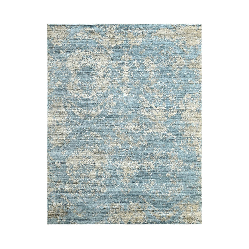Multi Size Celadon Beige Green Color Hand Knotted All-Over Wool/Bamboo Silk Transitional Oriental Rug