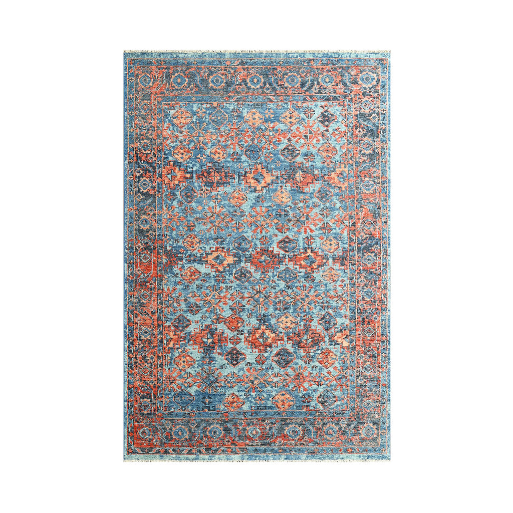 Runner Blue Burnt Orange Peach Color Hand Knotted All-Over 100% Wool Traditional Oriental Rug