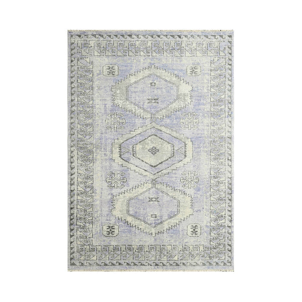 6x9 Gray, Lavender, Charcoal Color Hand Knotted All-Over 100% Wool Traditional Oriental Rug