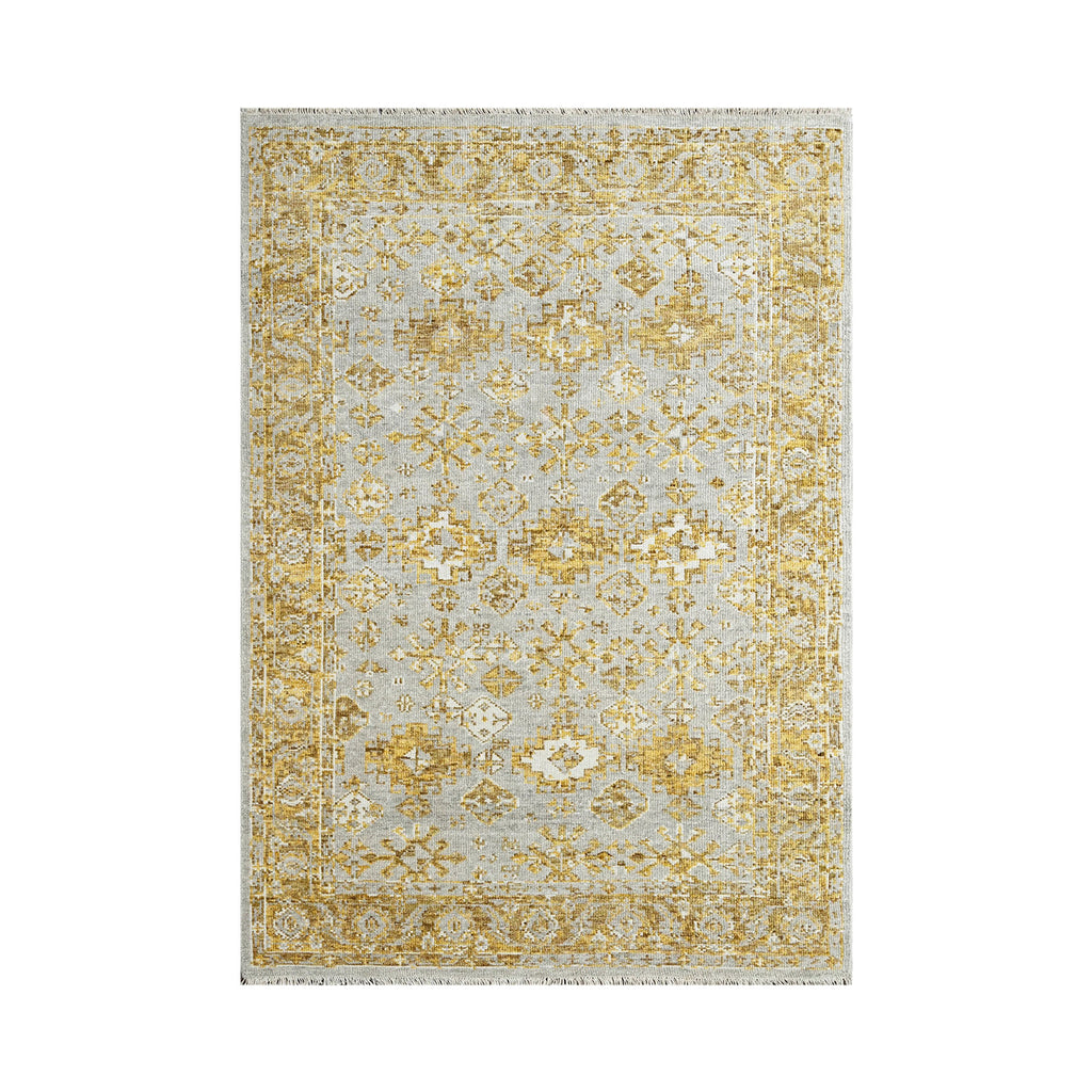 Multi Size Gray Gold Color Hand Knotted All-Over 100% Wool Transitional Oriental Rug
