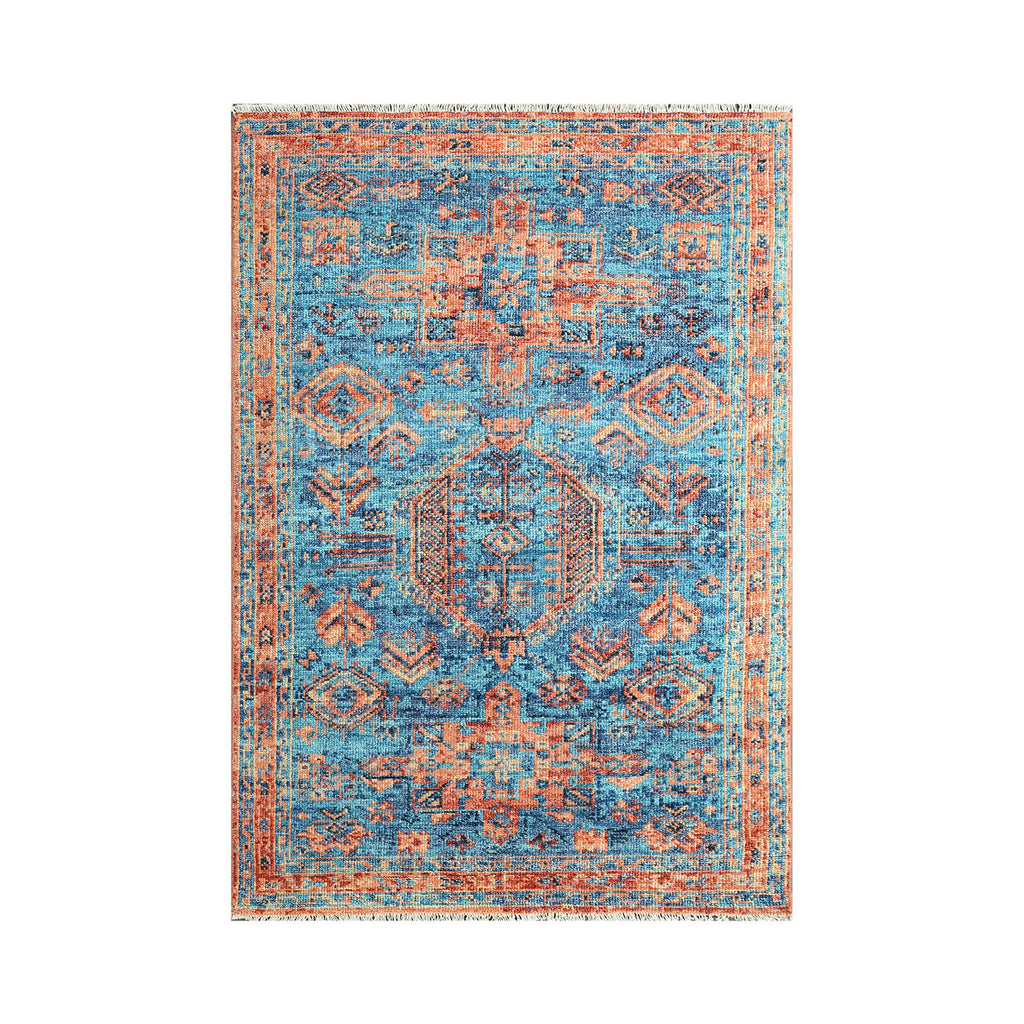 Multi Size Turquoise Burnt Orange Peach Color Hand Knotted All-Over 100% Wool Traditional Oriental Rug
