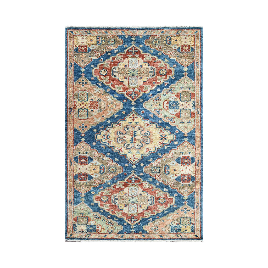 Multi Size Blue Rust Beige Color Hand Knotted All-Over 100% Wool Arts & Crafts Oriental Rug