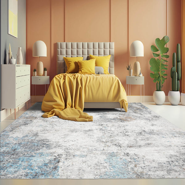 Multi Size Beige Blue Gray Color Machine Made Washable Polyester Contemporary/ Abstract Oriental Rug