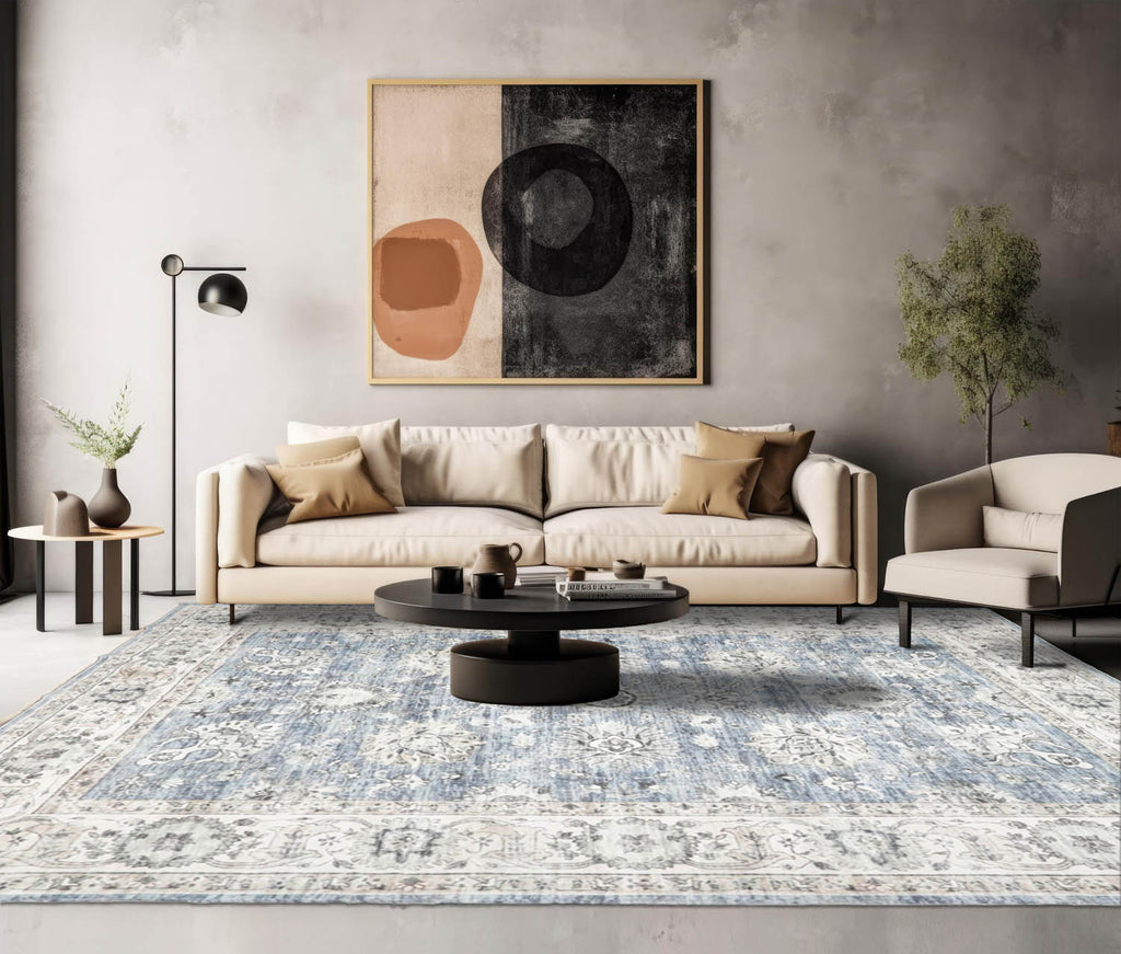 Multi Size Slate Ivory Taupe Color Machine Made Washable Polyester Traditional Oriental Rug