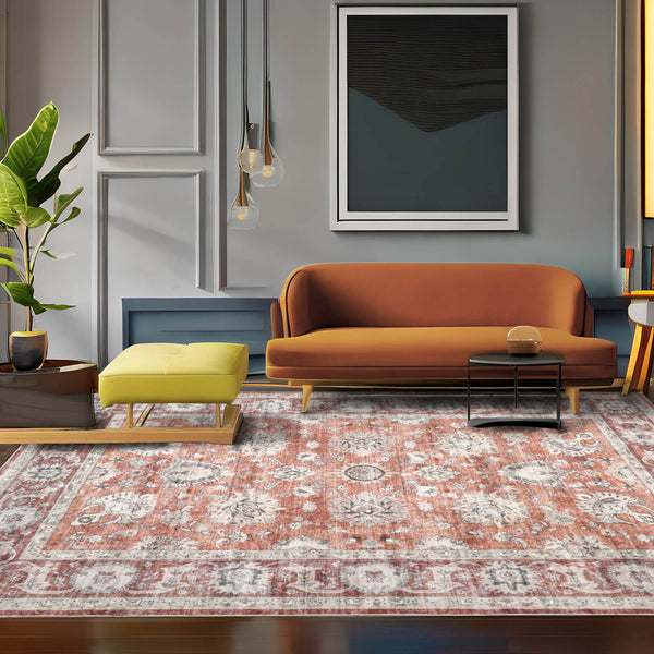 Multi Size Rust Beige Gray Color Machine Made Washable Polyester Traditional Oriental Rug