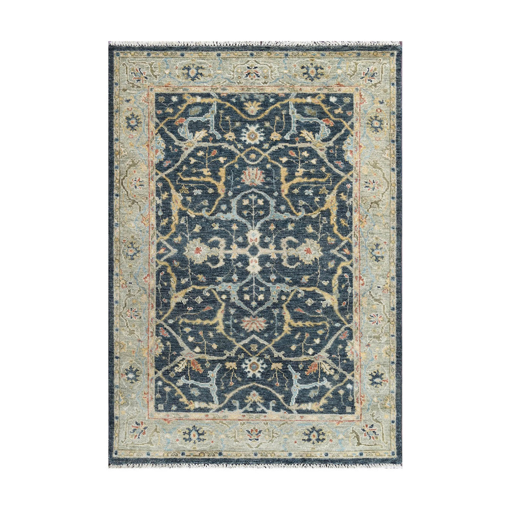 Multi Size Blue Moss Ivory Color Hand Knotted Oushak Wool Traditional Oriental Rug