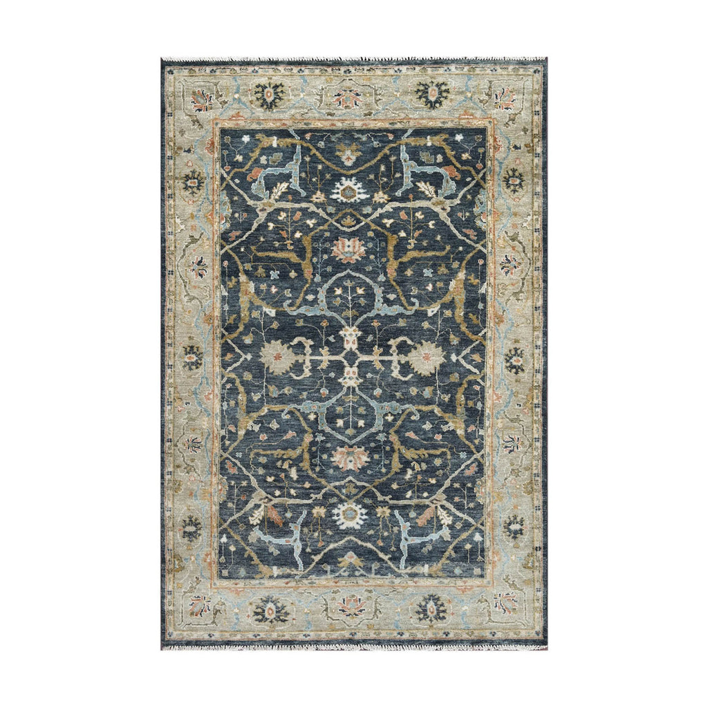 Multi Size Blue Moss Ivory Color Hand Knotted Oushak Wool Traditional Oriental Rug