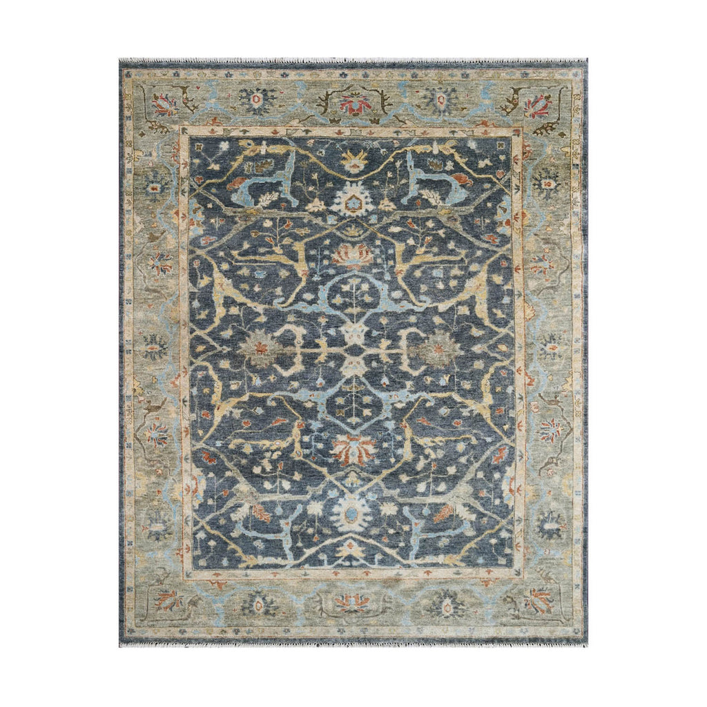Multi Size Blue Moss Ivory Color Hand Knotted Oushak Wool Traditional Oriental Rug