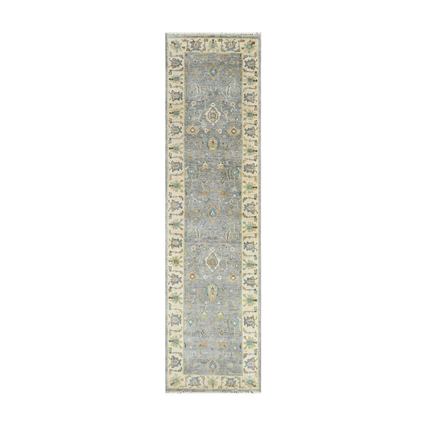 Multi Size Blue Tan Beige Color Hand Knotted Oushak Wool Traditional Oriental Rug