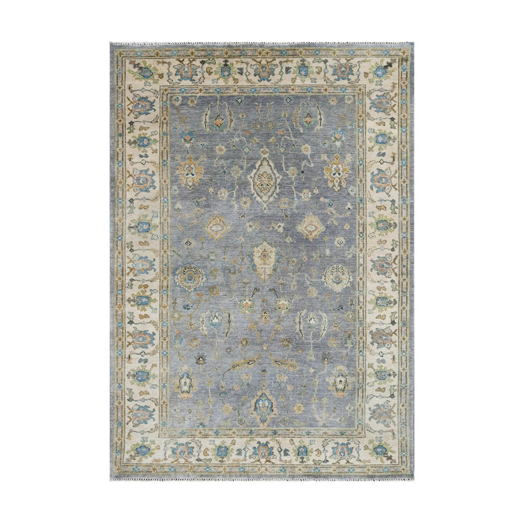 Multi Size Blue Tan Beige Color Hand Knotted Oushak Wool Traditional Oriental Rug