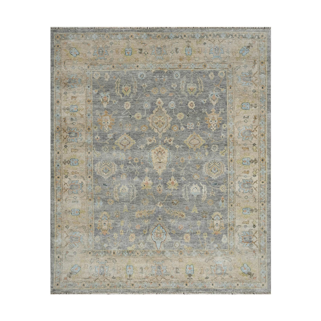 Multi Size Blue Tan Beige Color Hand Knotted Oushak Wool Traditional Oriental Rug