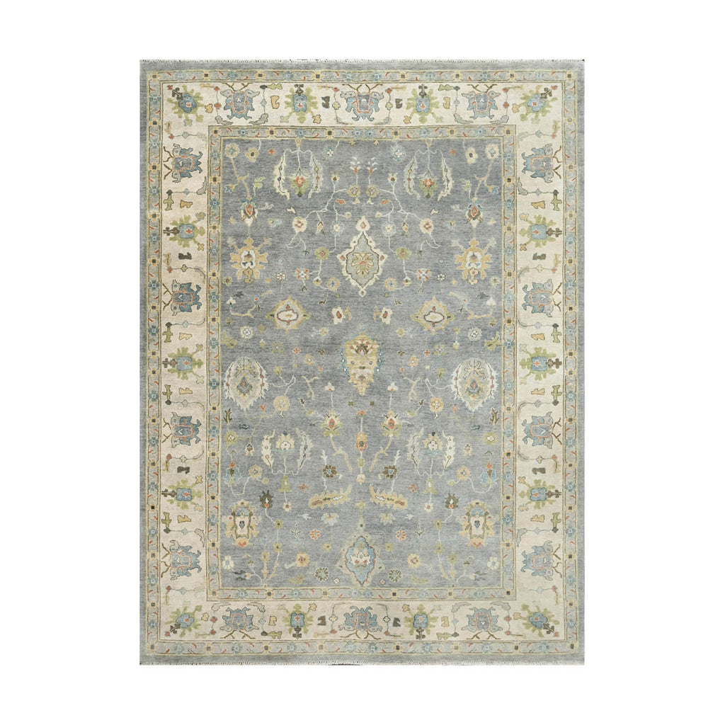 Multi Size Blue Tan Beige Color Hand Knotted Oushak Wool Traditional Oriental Rug