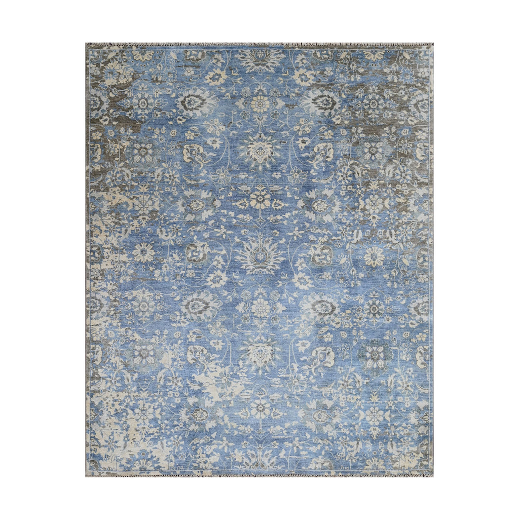 8x10 Blue, Beige, Gray Color Hand Knotted Oushak Wool Transitional Oriental Rug