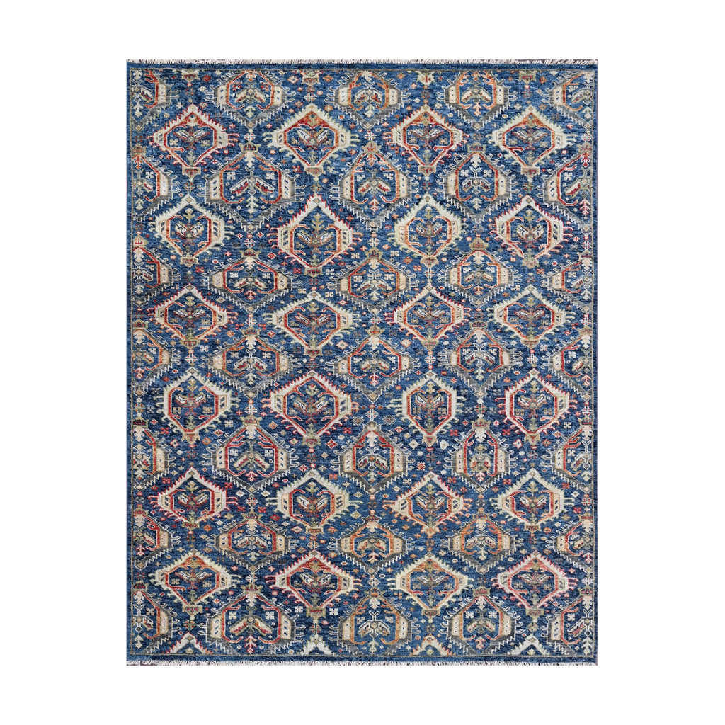 8x10 Navy, Beige, Burnt Orange Color Hand Knotted Transitional Oushak Wool Transitional Oriental Rug