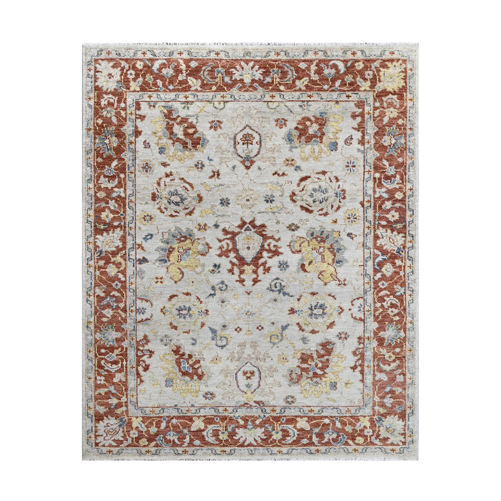 8x10 Beige, Burnt Orange, Gold Color Hand Knotted Oushak Wool Traditional Oriental Rug