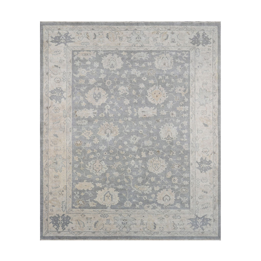 Multi Size Dark Gray Beige Color Hand Knotted Oushak Wool Traditional Oriental Rug