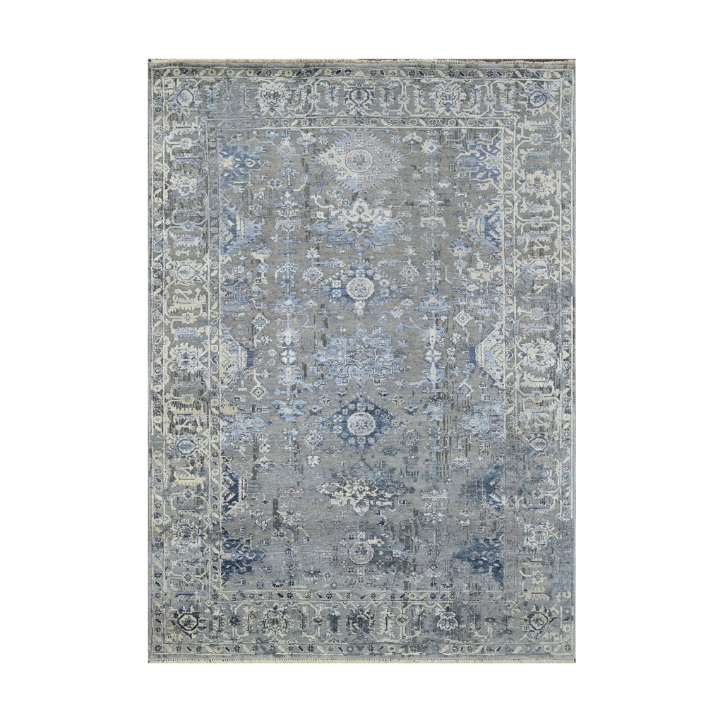 6x9 Gray, Blue, Beige Color Hand Knotted Oushak Wool Traditional Oriental Rug