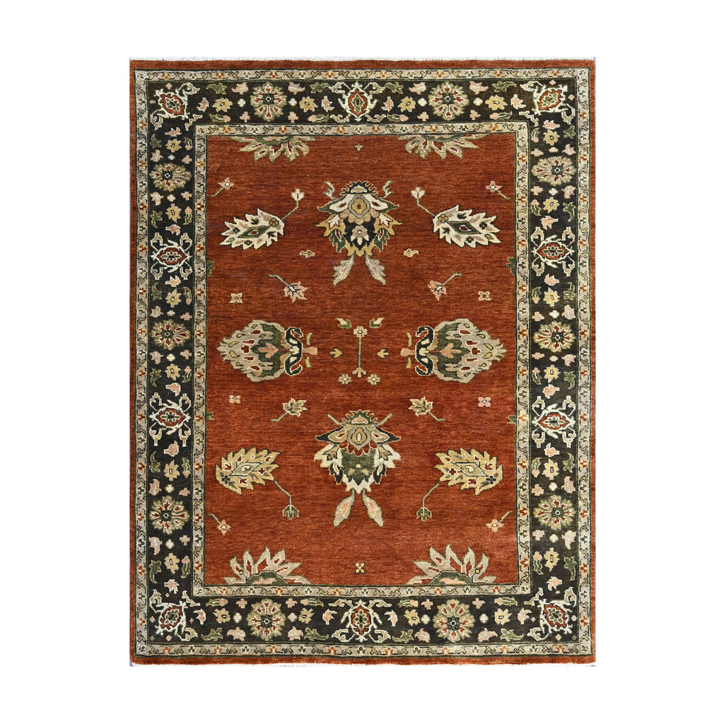 6x9 Burnt Orange, Olive Green, Beige Color Hand Knotted Oushak Arts & Crafts Wool Arts & Crafts/Mission Oriental Rug