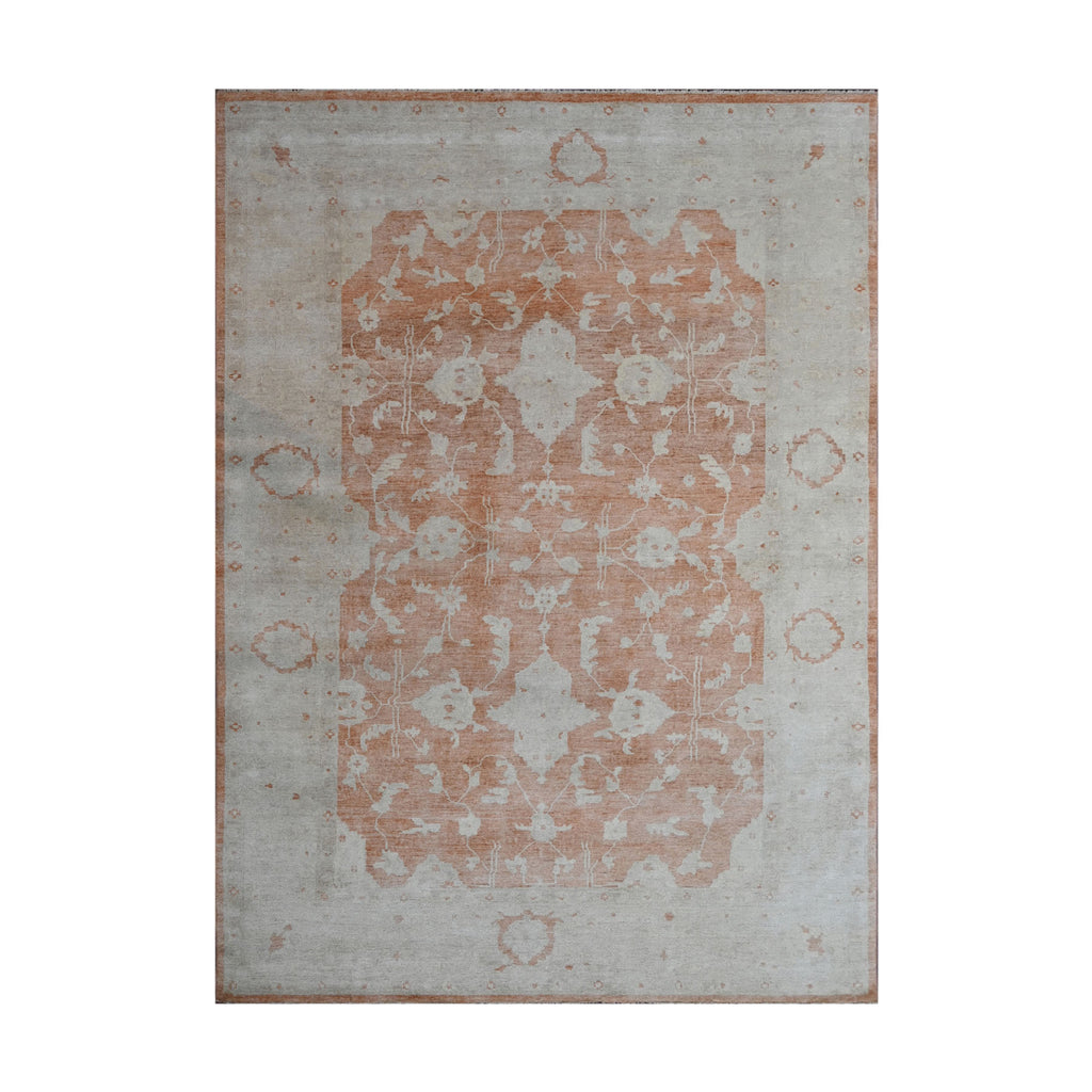9x12 Peach, Gray, Beige Color Hand Knotted Oushak Wool Traditional Oriental Rug