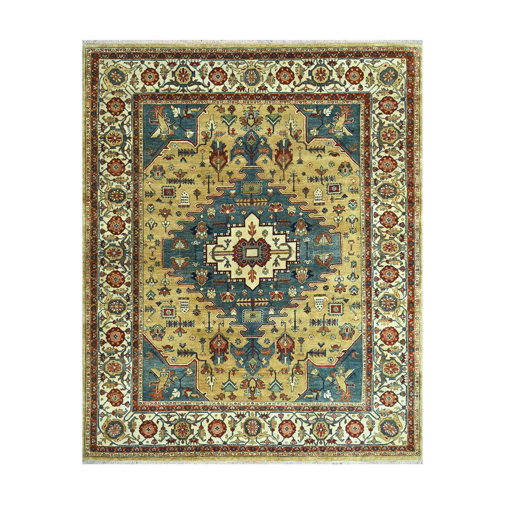 8x10 Gold, Teal, Rust Color Hand Knotted Oushak Wool Traditional Oriental Rug