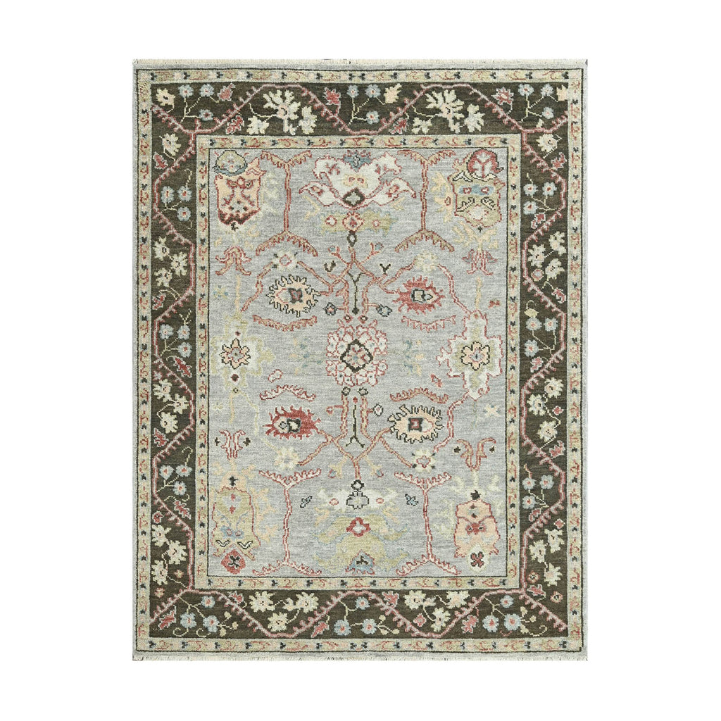Multi Size Moss Graphite Peach Color Hand Knotted Oushak Wool Traditional Oriental Rug